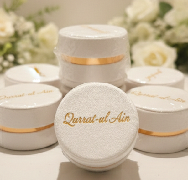 personalized round velvet nikah bid box with gold foil embroidery