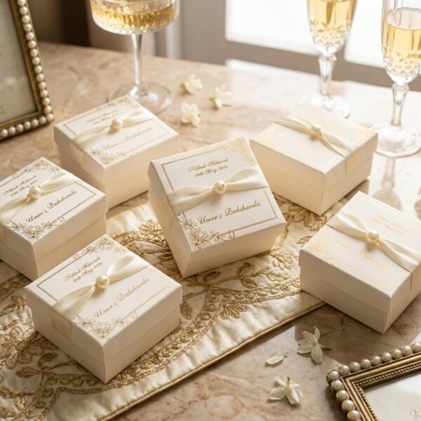 Square and Box Shape bid Boxes with Pearl and Ribbon