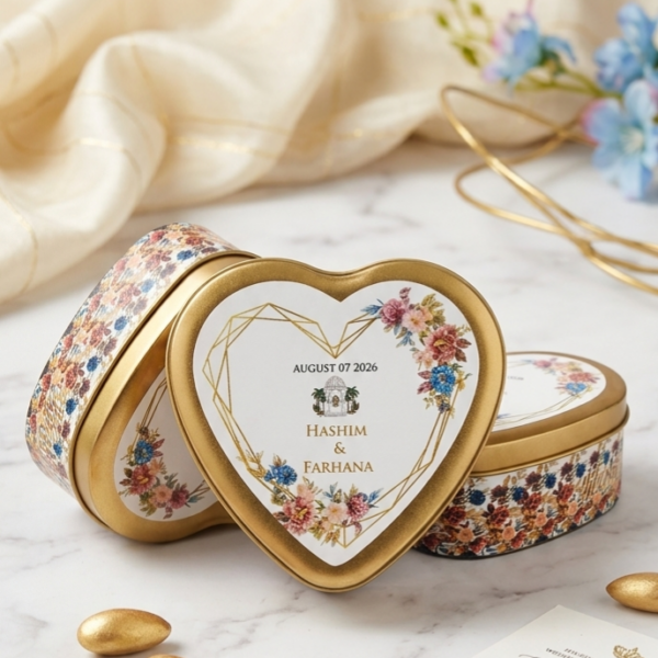 Heart Shaped Tin Boxes with Custom Sticker Printing